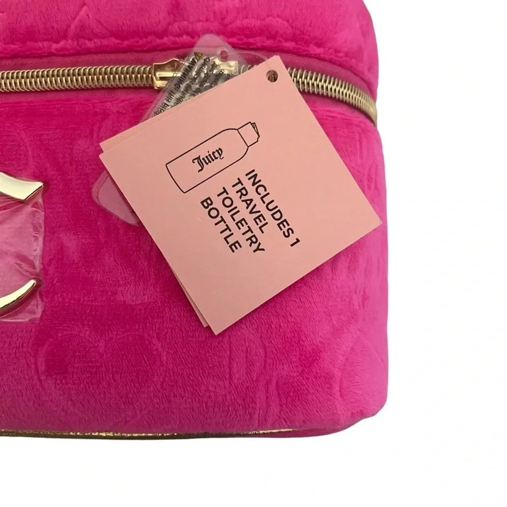 Juicy Couture Hot Pink Velour Train Case Makeup Bag Gold Logo New With Tags